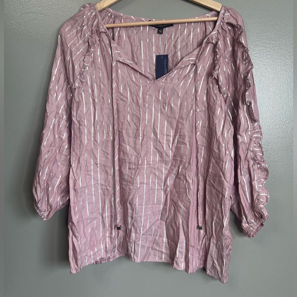 Adrienne vittadini striped‎ blouse  small ruffle boho cottagecore feminine
